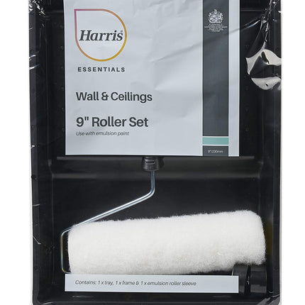 Harris Essentials Walls & Ceilings Paint Roller Set 9in | Kit Includes: 1 x 9" Tray, Frame & Roller Sleeve