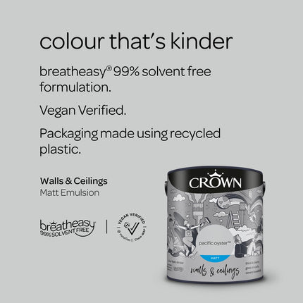 Crown Walls & Ceilings Matt Emulsion Paint, Size 2.5L, Pacific Oyster