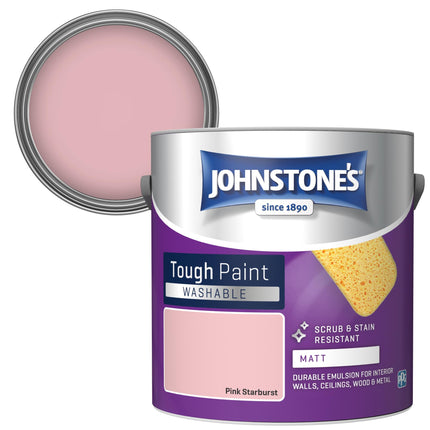 Johnstone's - Washable Paint - Pink Starburst - Matt Finish - Emulsion Paint - Highly Durable - Stain Resistant - Non Toxic & Low Odour - 12m2 Coverage per Litre - 2.5L