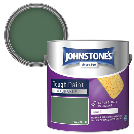 Johnstone's - Washable Paint - Forest Stroll - Matt Finish - Emulsion Paint - Highly Durable - Stain Resistant - Non Toxic & Low Odour - 12m2 Coverage per Litre - 2.5L(Packaging may vary)