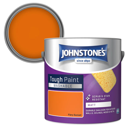 Johnstone's - Washable Paint - Fiery Sunset - Matt Finish - Emulsion Paint - Highly Durable - Stain Resistant - Non Toxic & Low Odour - 12m2 Coverage per Litre - 2.5L