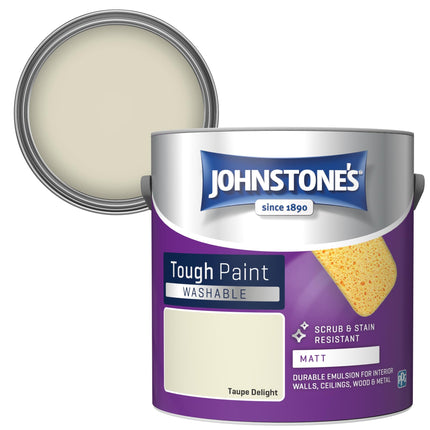 Johnstone's - Washable Paint - Taupe Delight - Matt Finish - Emulsion Paint - Highly Durable - Stain Resistant - Non Toxic & Low Odour - 12m2 Coverage per Litre - 2.5L