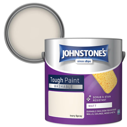 Johnstone's - Washable Paint - Ivory Spray - Matt Finish - Emulsion Paint - Highly Durable - Stain Resistant - Non Toxic & Low Odour - 12m2 Coverage per Litre - 2.5L