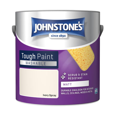 Johnstone's - Washable Paint - Ivory Spray - Matt Finish - Emulsion Paint - Highly Durable - Stain Resistant - Non Toxic & Low Odour - 12m2 Coverage per Litre - 2.5L