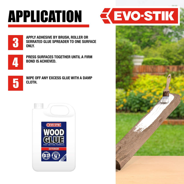 EVO-STIK Exterior Wood Glue - D3, Weatherproof, Extra Strong, Fast Setting, Suitable For All Wood Types, Dries Clear, 5 litre