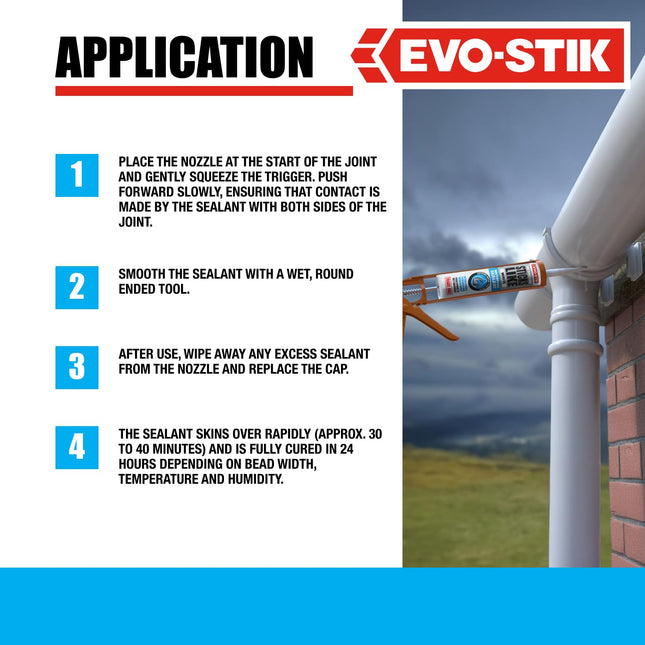 EVO-STIK Sticks Like Waterproof Sealant White - 290ml - All-Purpose -Paintable & Mould Resistant - Interior and Exterior