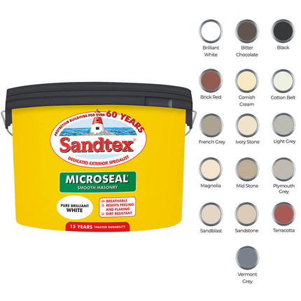 Sandtex Microseal Smooth Masonry Paints - 2.5L/5L/7.5L/10L - Multi Colour Choices