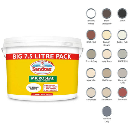 Sandtex Microseal Smooth Masonry Paints - 2.5L/5L/7.5L/10L - Multi Colour Choices