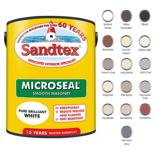 Sandtex Microseal Smooth Masonry Paints - 2.5L/5L/7.5L/10L - Multi Colour Choices
